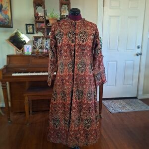 Boho Red and black Maxi Duster with top buttons size small-medium